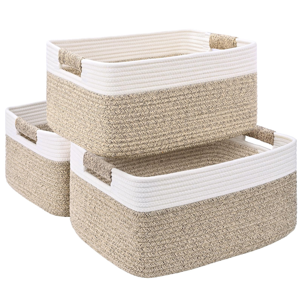 2 Pack Large Storage Basket for Organizing, 17.5"x13"x7" Woven Basket for Shelves, Closet Cube Storage Bins with Wrapped Handle, Cotton Rope Baskets for Kitchen, Clothes, Toys (Natural)