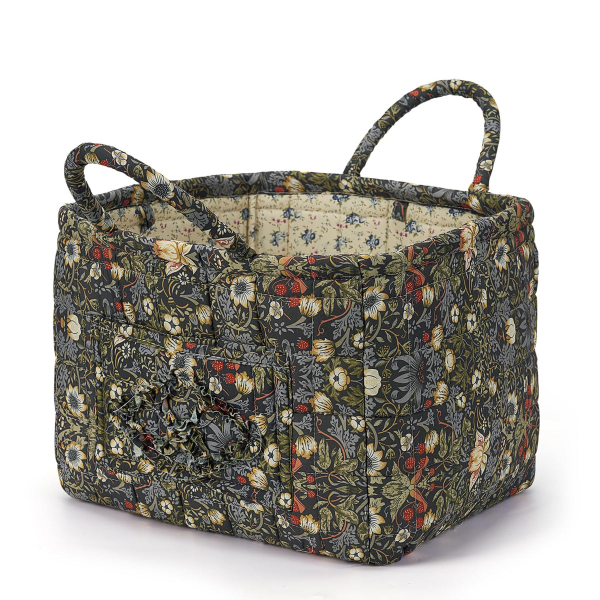 Floral Fabric Storage Basket Car Interior Storage Basket Underwear Sundries Laundry Baskets Supplies Home Organizer Bag (Red plaid)