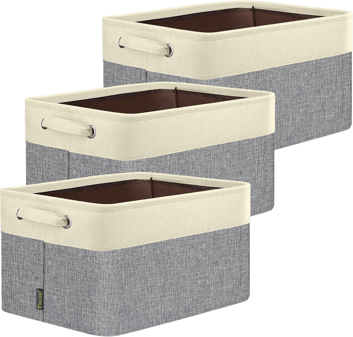 BALEINE 3 Pack Fabric Closet Storage Bins for Shelves, Linen Closet Organizers and Storage, Decorative Baskets for Organizing, Shelf, Clothes, Home, Office (Grey, 15"x11"x9.5")