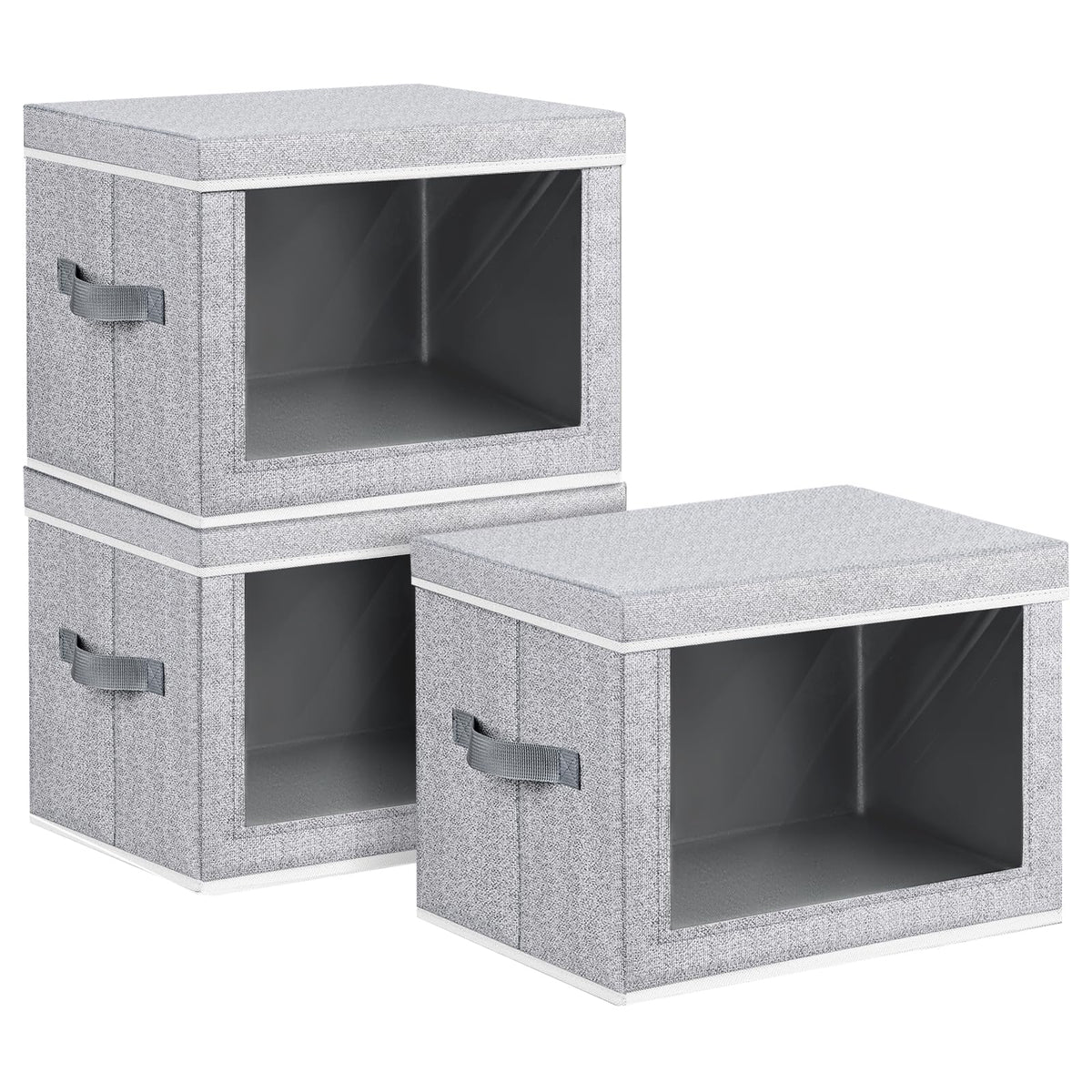 Homsorout Storage Bins with Lids - Fabric Closet Storage Bins with Window, Collapsible Baskets for Shelves 4 Pack, Home Decorative Boxes for Clothes, Closet, Office, Beige