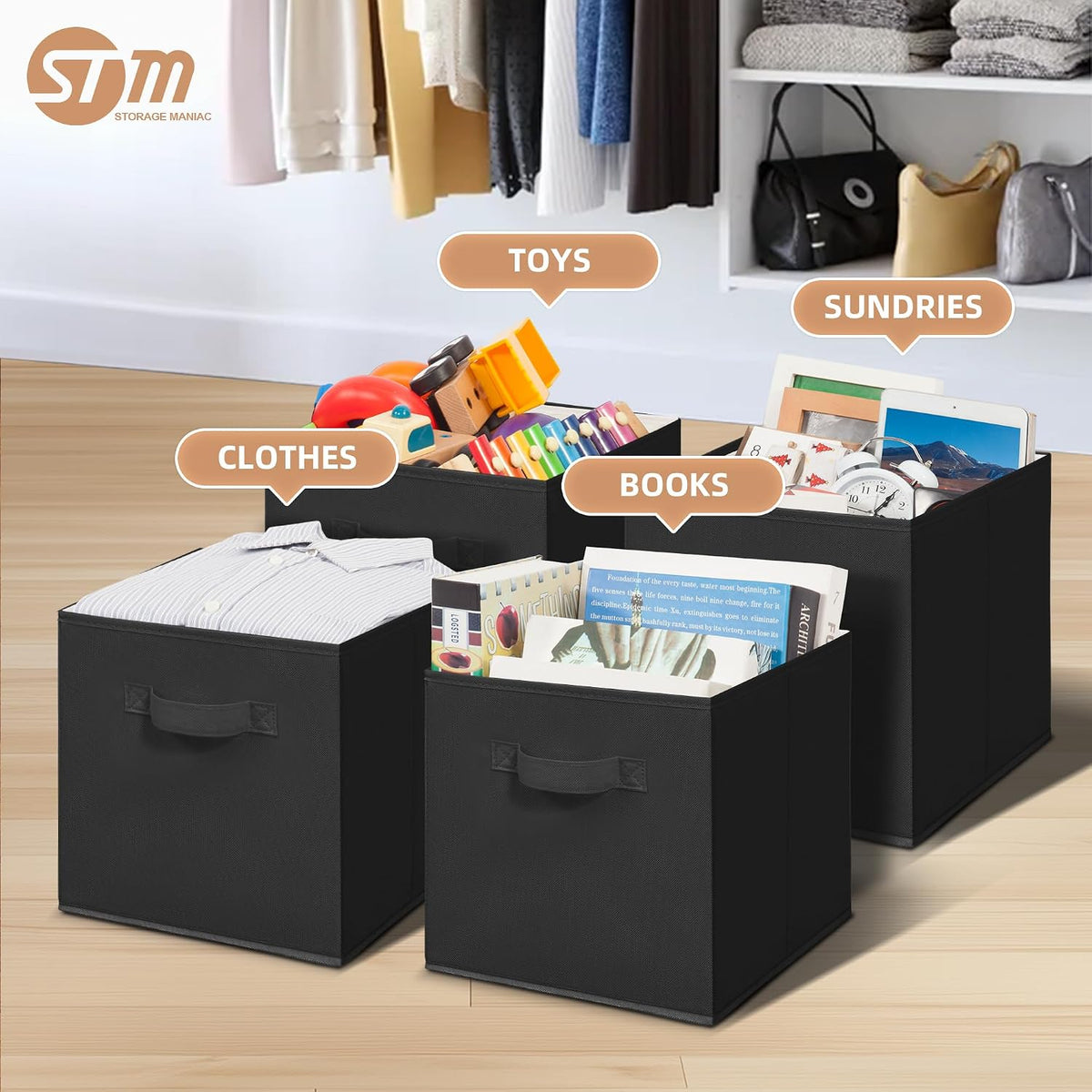 STORAGE MANIAC Storage Cubes, 11 Inch 6 Pack Collapsible Fabric Shelf Bins
