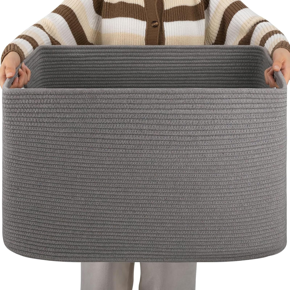 OIAHOMY 75L Large Blanket Basket Woven Cotton Rope Storage Basket Brown