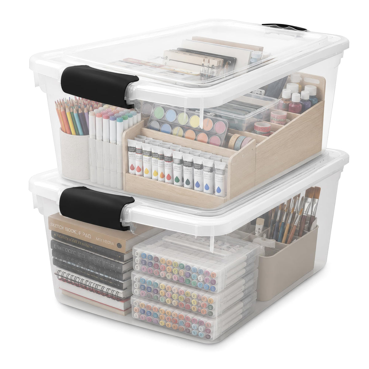 HOMZ Clear Plastic Storage Bins w/Latching Lid, 66 Qt, Gray Latch, 2 Pack