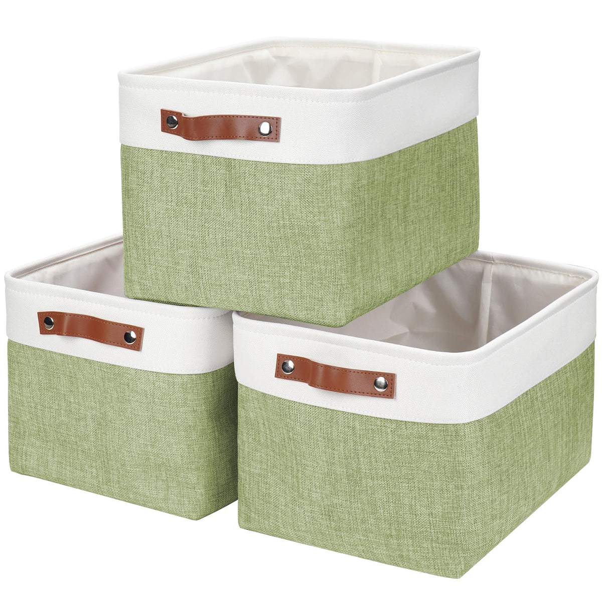 Bagnizer Storage Bins Large Fabric Storage Baskets for Shelves 3 Pack, Decorative Linen Closet Baskets with Handles for Organizing, Shelf, Clothes, Home, Office, 15x11x9.5Inches (Grey&White)