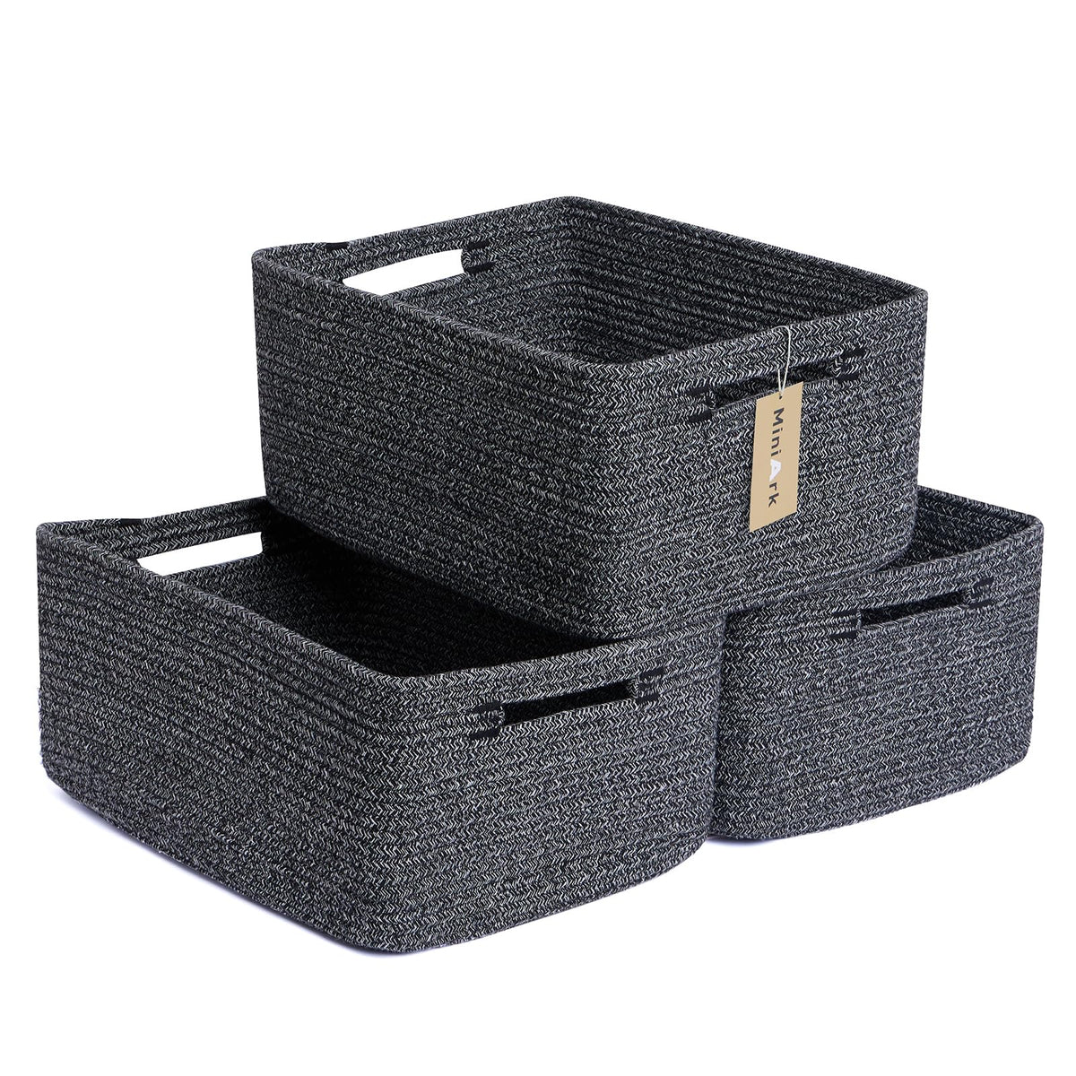 MiniArk Large Storage Baskets for Shelves, 17 x 13 x 7.5” Closet Organizers Bins for Clothes Blanket Towels, Baby Nursery, Toy Baskets Box, Woven Rope Baskets, 2 Packs Gradient Brown