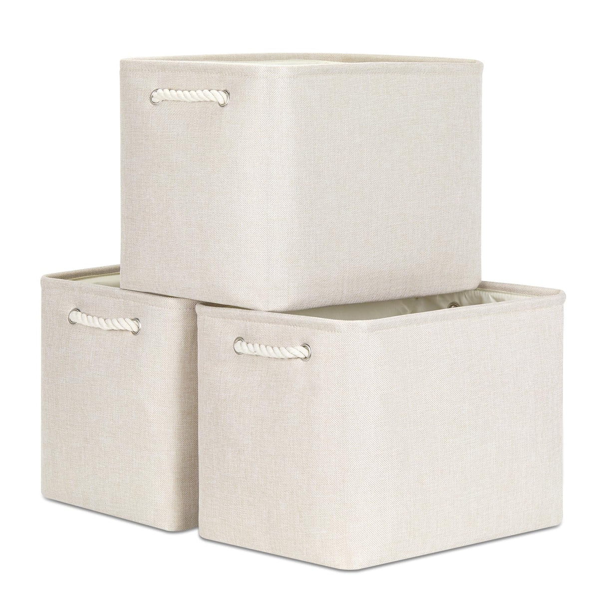 Bidtakay Baskets Set of 3 Storage Baskets for Organizing Large Fabric Storage Bins for Shelves Decorative Canvas Bins Collapsible Empty Baskets for Closet,Nursery,Clothes,Toys,Shoes(White&Grey)