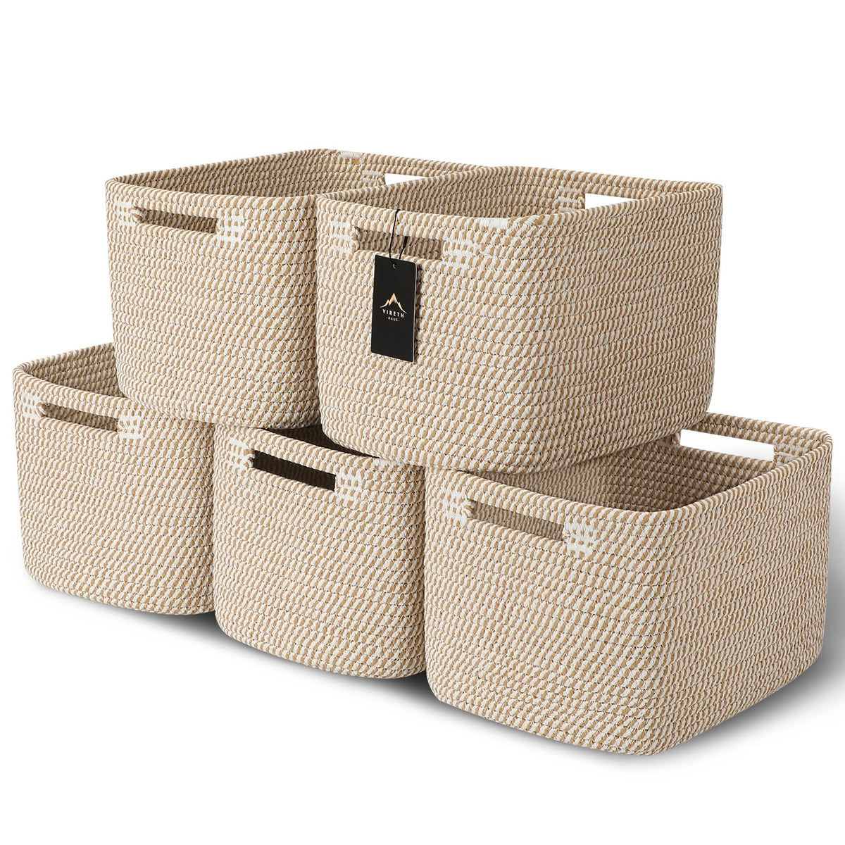 5 Pack Storage Baskets for Organizing, 13.7"×9.8"×7.8 ", natural
