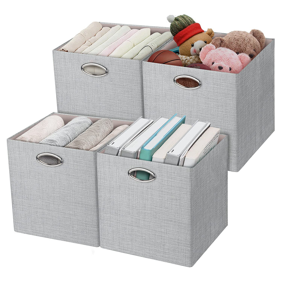 Posprica 3X Thicker Fabric Storage Cubes 13 inch Collapsible Storage Bins for Organization, Cubby Storage Baskets for Organizing Shelf Cabinet Bookcase Boxes, Set of 4, Coffee