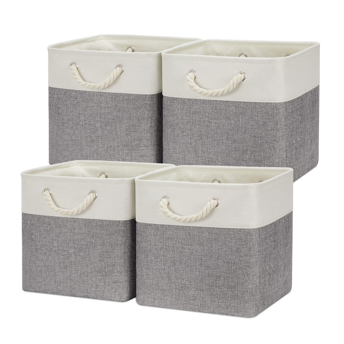 Temary Cube Storage Baskets for Shelves 12 Inch Storage Cubes 4pack Fabric Storage Baskets for Organizing Clothes, Closet Basket with Rope Handles for Home (White&Green)