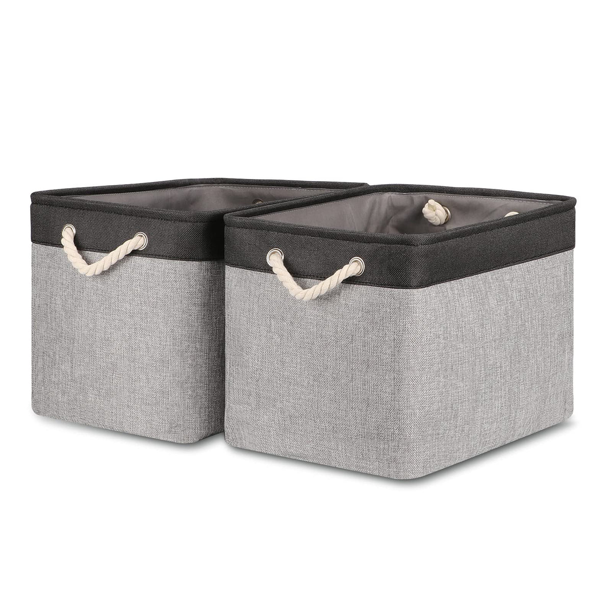 Bidtakay Baskets Set of 3 Storage Baskets for Organizing Large Fabric Storage Bins for Shelves Decorative Canvas Bins Collapsible Empty Baskets for Closet,Nursery,Clothes,Toys,Shoes(White&Grey)