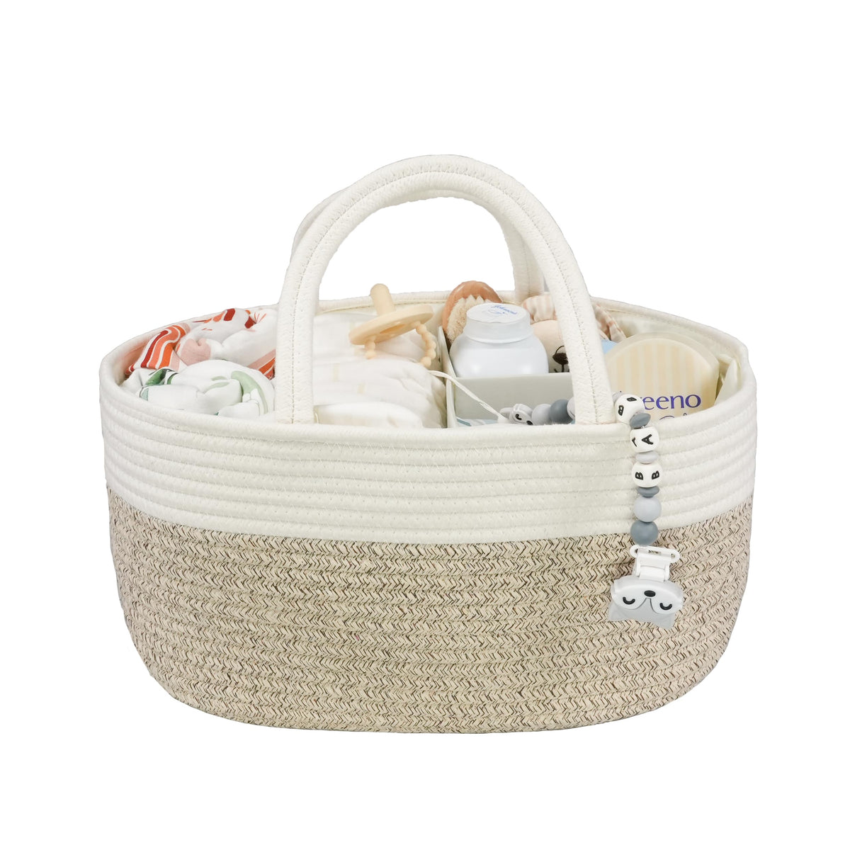 XUANGUO Cotton Rope Baby Diaper Caddy Organizer Basket Light Green