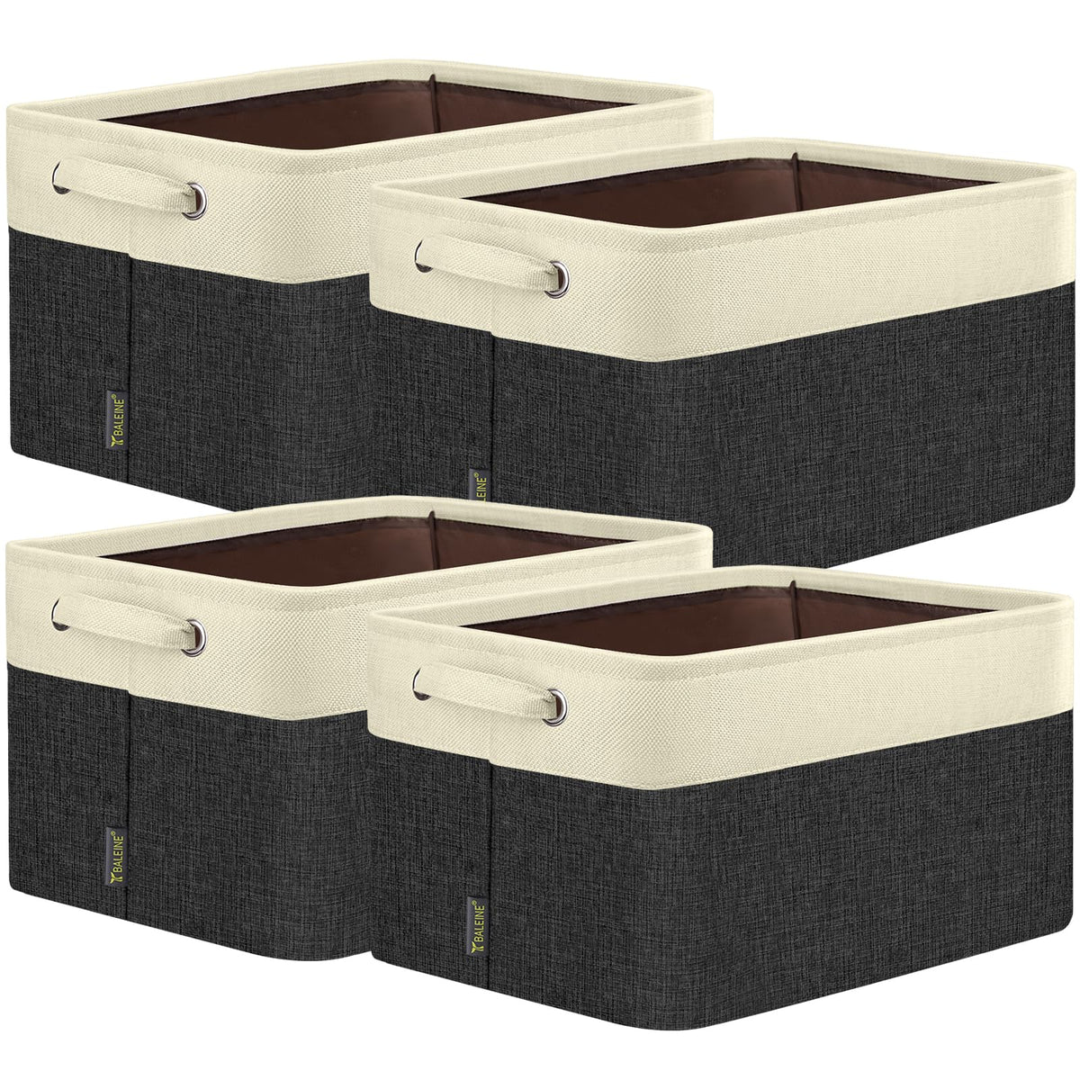 BALEINE 3 Pack Fabric Closet Storage Bins for Shelves, Linen Closet Organizers and Storage, Decorative Baskets for Organizing, Shelf, Clothes, Home, Office (Grey, 15"x11"x9.5")