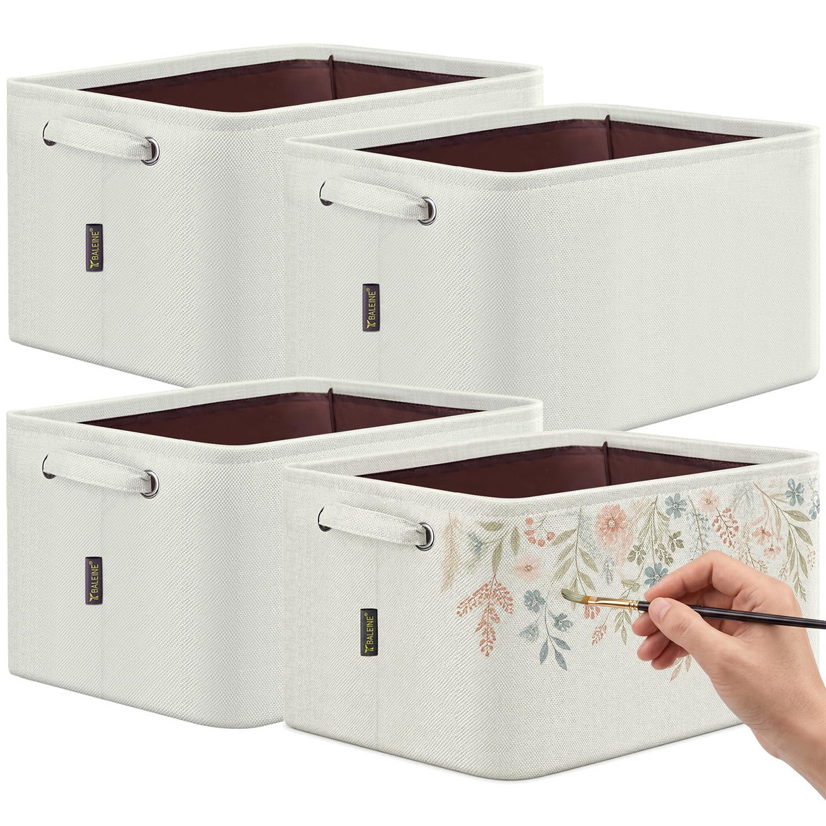 BALEINE 3 Pack Fabric Closet Storage Bins for Shelves, Linen Closet Organizers and Storage, Decorative Baskets for Organizing, Shelf, Clothes, Home, Office (Grey, 15"x11"x9.5")