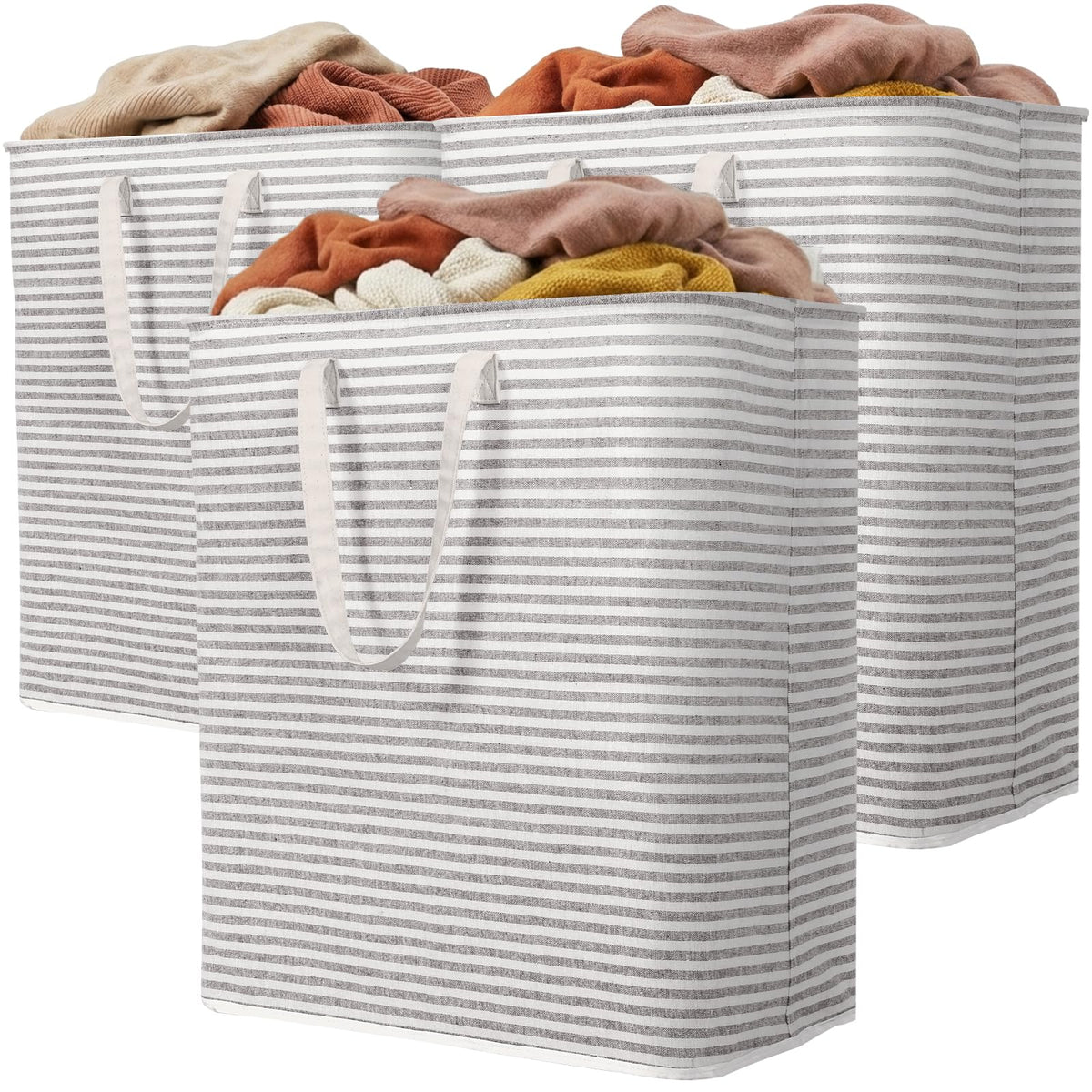 Lifewit 80L Large Laundry Baskets, 2 Pack, Reinforced Handles, Grey