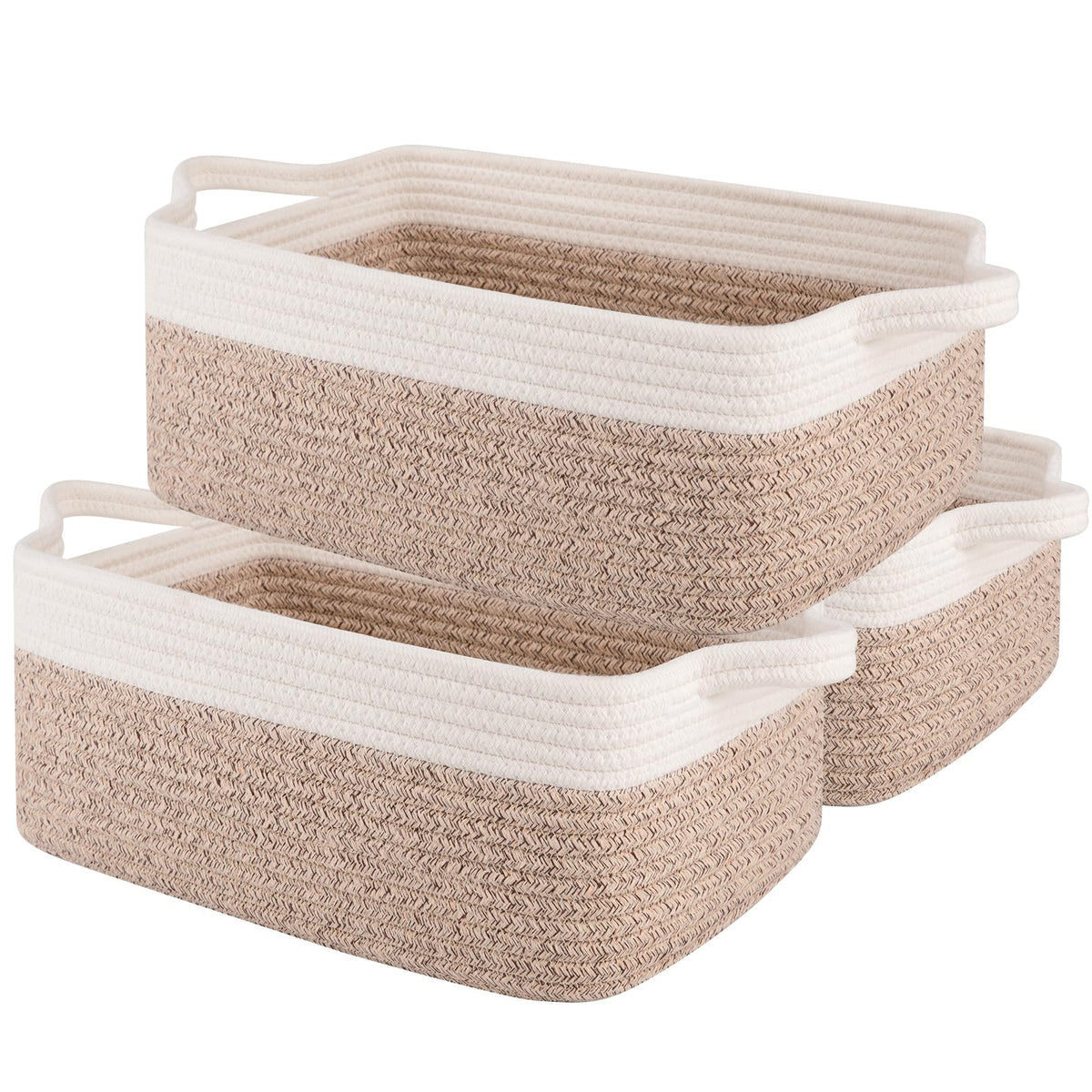 OIAHOMY 3-Pack Storage Basket Organizing Woven Basket for Shelves Brown