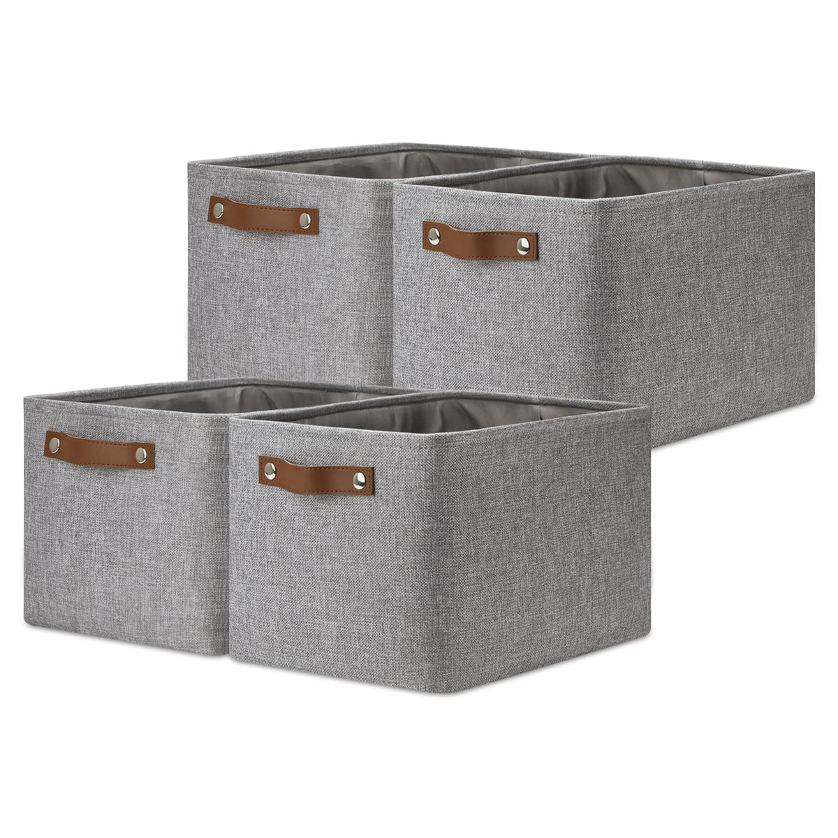 DULLEMELO Fabric Storage Bins for Laundry, Home, Foldable Storage Baskets for Shelves, Toys, Collapsible Storage Bins for Office, Closet,Bedroom(White&Khaki,L-15"x11"x9.5",4-Pack)