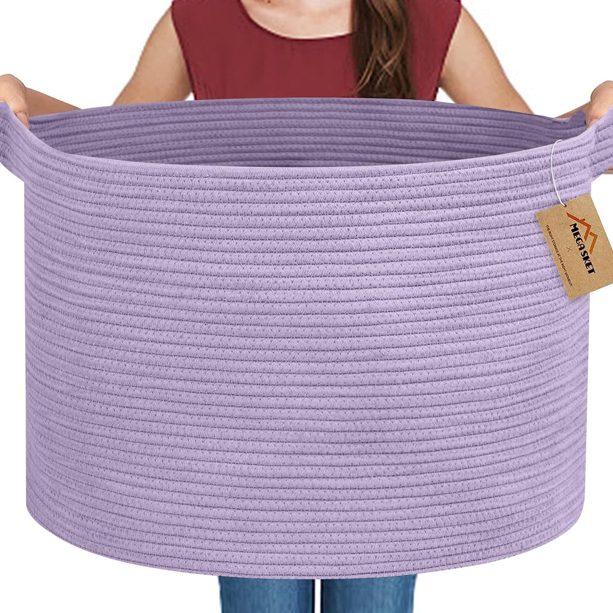 MEGASKET Large Black Blanket Basket, 22" X 22" X 14" Woven Rope Bin for Storage, Kids Dog Toy Storage Box Organizer Bins, Blanket Holder for Living Room, Decorative Wicker Basket for Organizing