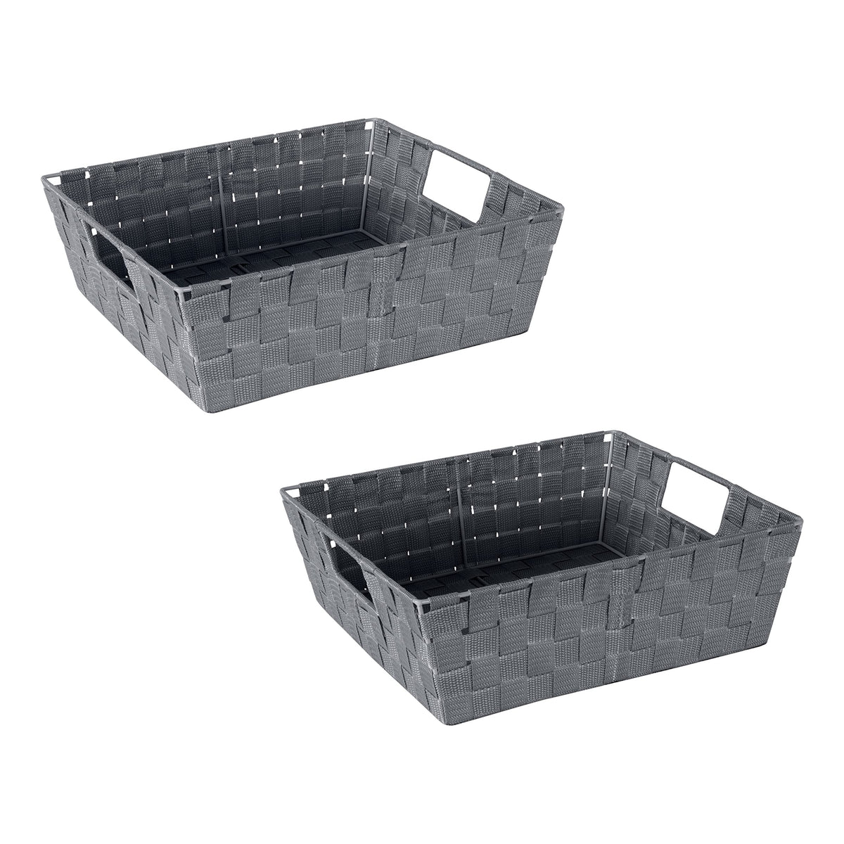 Simplify Medium Woven Strap Tote | Decorative Storage Basket | 2 Handles | Organization | Closet | Bedroom | Bathroom | Nursery | Accessories | Toys | Gifts | 1 Pack | Grey