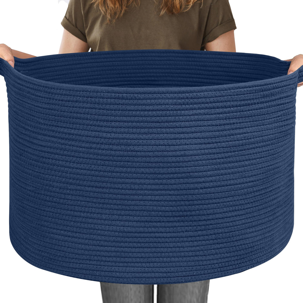 MEGASKET Large Black Blanket Basket, 22" X 22" X 14" Woven Rope Bin for Storage, Kids Dog Toy Storage Box Organizer Bins, Blanket Holder for Living Room, Decorative Wicker Basket for Organizing