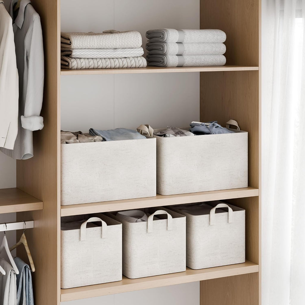 StorageWorks Linen Closet Organizers, Fabric Storage Bin, Beige, 2-Pack