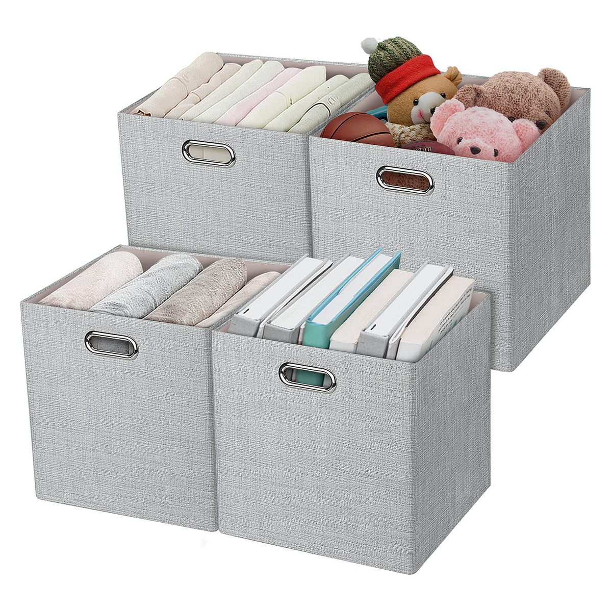 Posprica 3X Thicker Fabric Storage Cubes 13 inch Collapsible Storage Bins for Organization, Cubby Storage Baskets for Organizing Shelf Cabinet Bookcase Boxes, Set of 4, Coffee