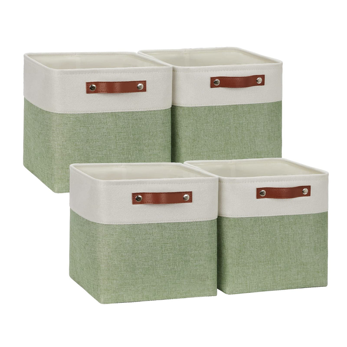 DULLEMELO Fabric Storage Bins for Laundry, Home, Foldable Storage Baskets for Shelves, Toys, Collapsible Storage Bins for Office, Closet,Bedroom(White&Khaki,L-15"x11"x9.5",4-Pack)