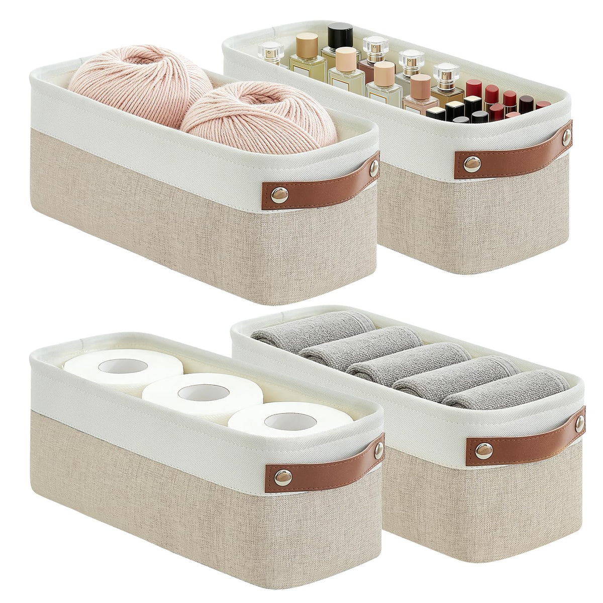 Bagnizer Storage Bins Large Fabric Storage Baskets for Shelves 3 Pack, Decorative Linen Closet Baskets with Handles for Organizing, Shelf, Clothes, Home, Office, 15x11x9.5Inches (Grey&White)