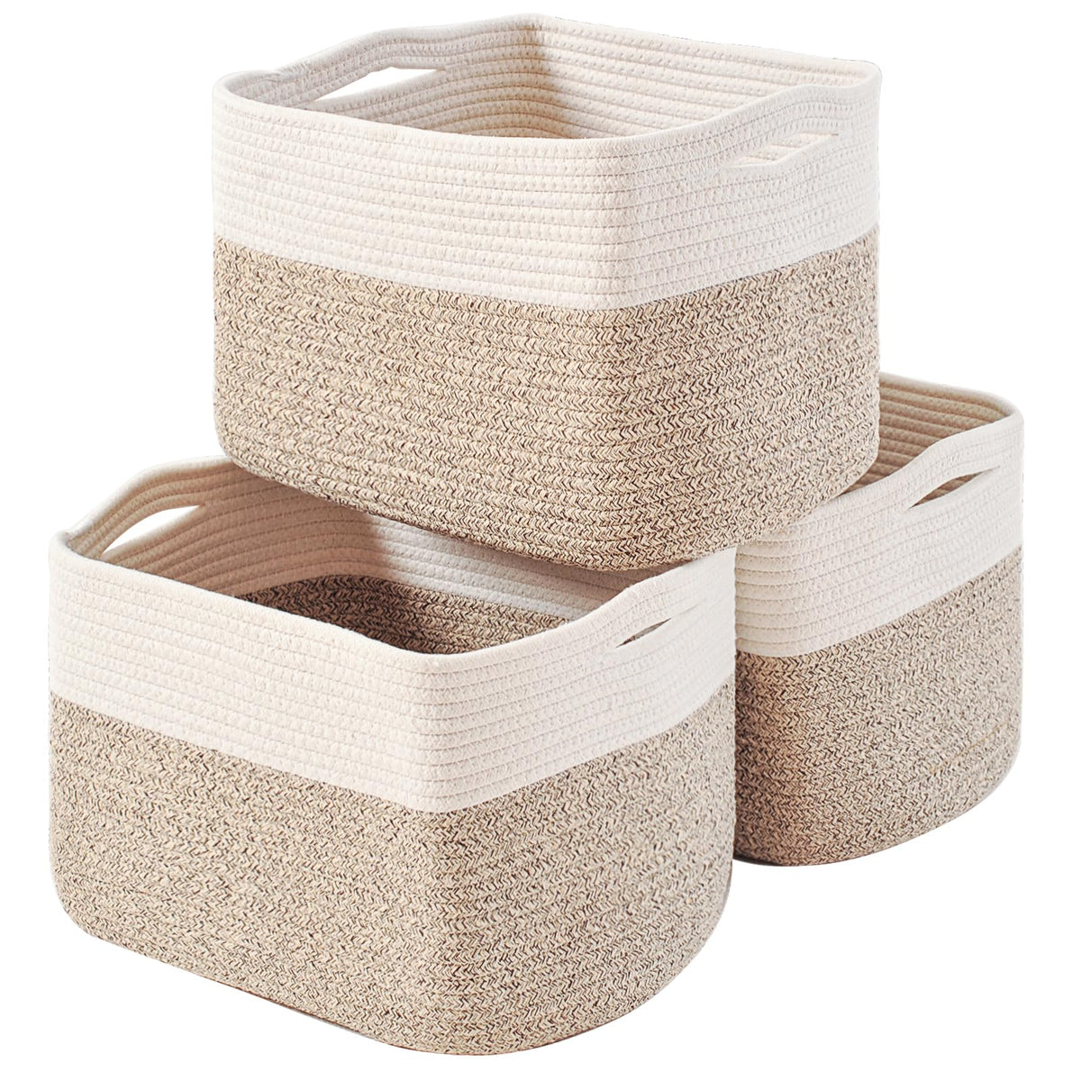 ICERZCZ Storage Baskets for Organizing Shelves 15x11x9.5 Off White 3 Packs