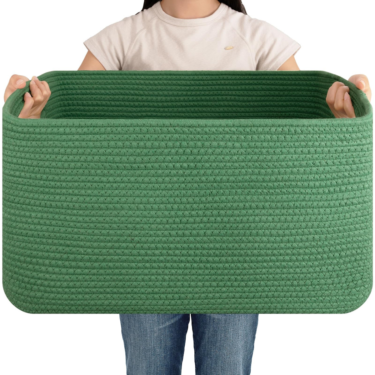 OIAHOMY 75L Large Blanket Basket Woven Cotton Rope Storage Basket Brown