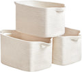 R RUNKA Cotton Rope Basket Set of 3 (15"x10.2"x9.1") - Rectangle Storage Bins - Versatile Toy Storage Organizer - Perfect for Kids, Dog Toys, Books, Shelves - White