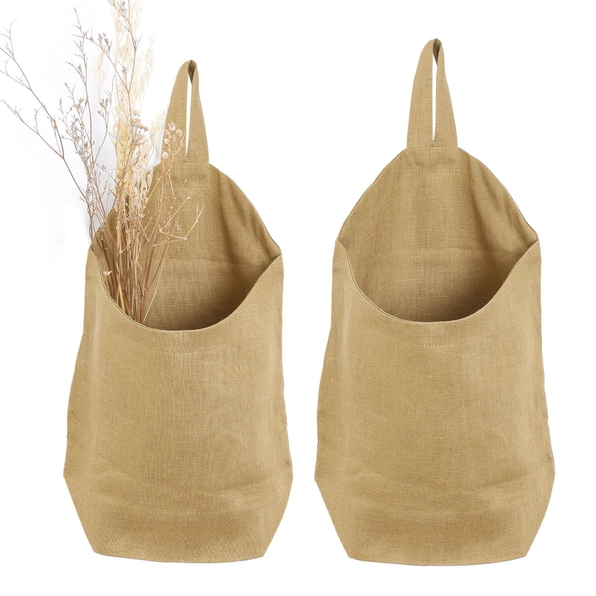 100% Linen Hanging Storage Bags Baskets 2 Pcs, Small Wall Storage Bag for Kitchen, Bedroom, RV Camper Organizer, Sewing Room, Nursery Storage, Kids Room, Linen