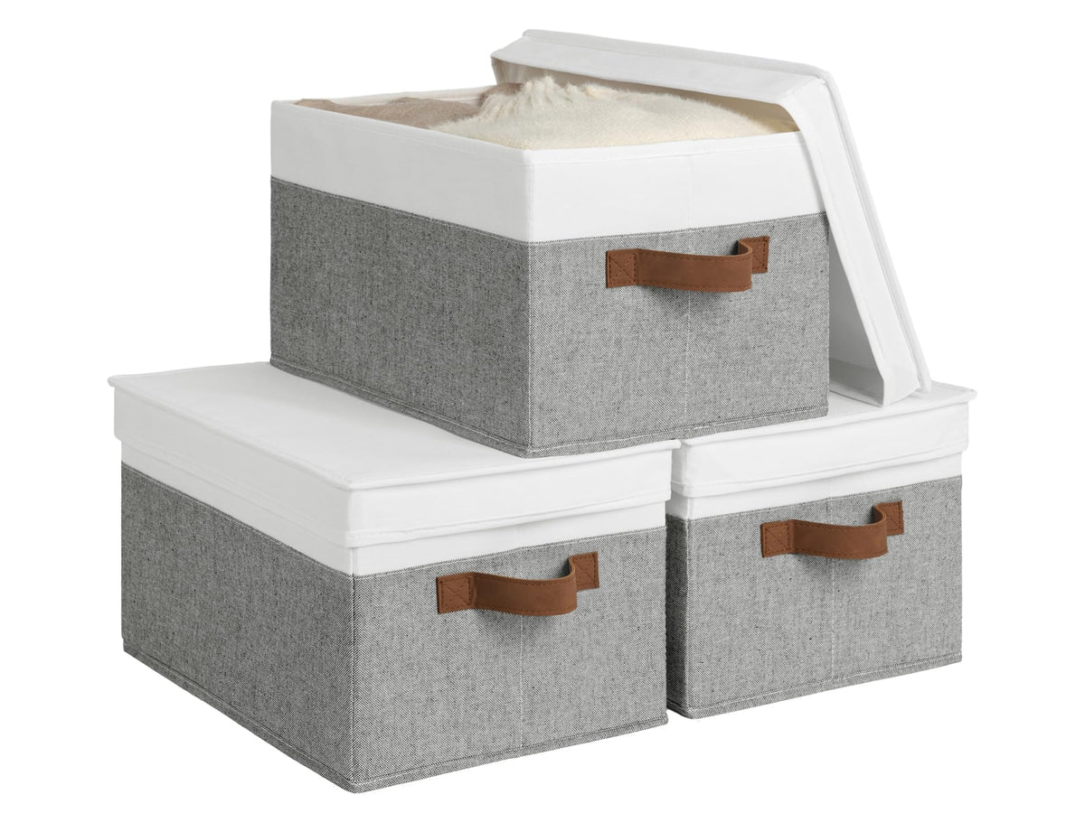 StorageWorks Fabric Storage Bins, Storage Basket with Lid, Closet Bins