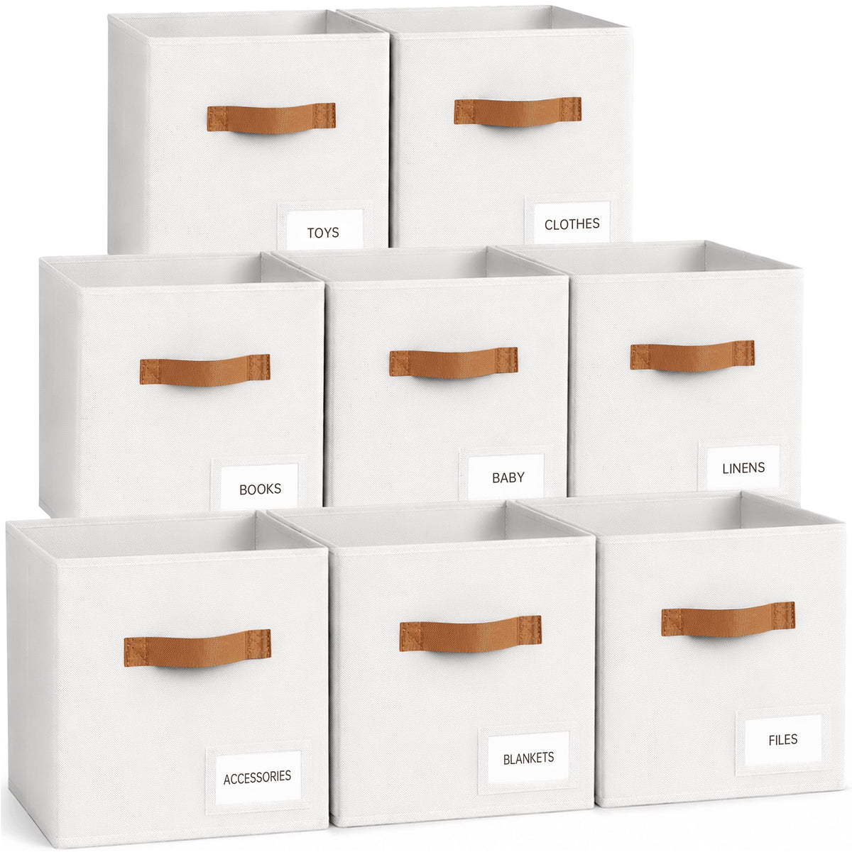 Storage Cubes 8 Pack, 11 Inch Fabric Storage Cubes Organizer Bins with Labels, Odor-Free & Sturdy PP Structure, Cubby Baskets for Closet, Shelves, Toys & Nursery (Beige)