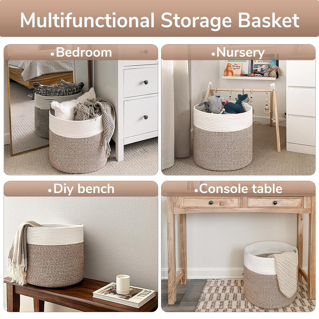 Goodpick Woven Rope Basket for Blankets Fit Nursery & Living Room, 45L