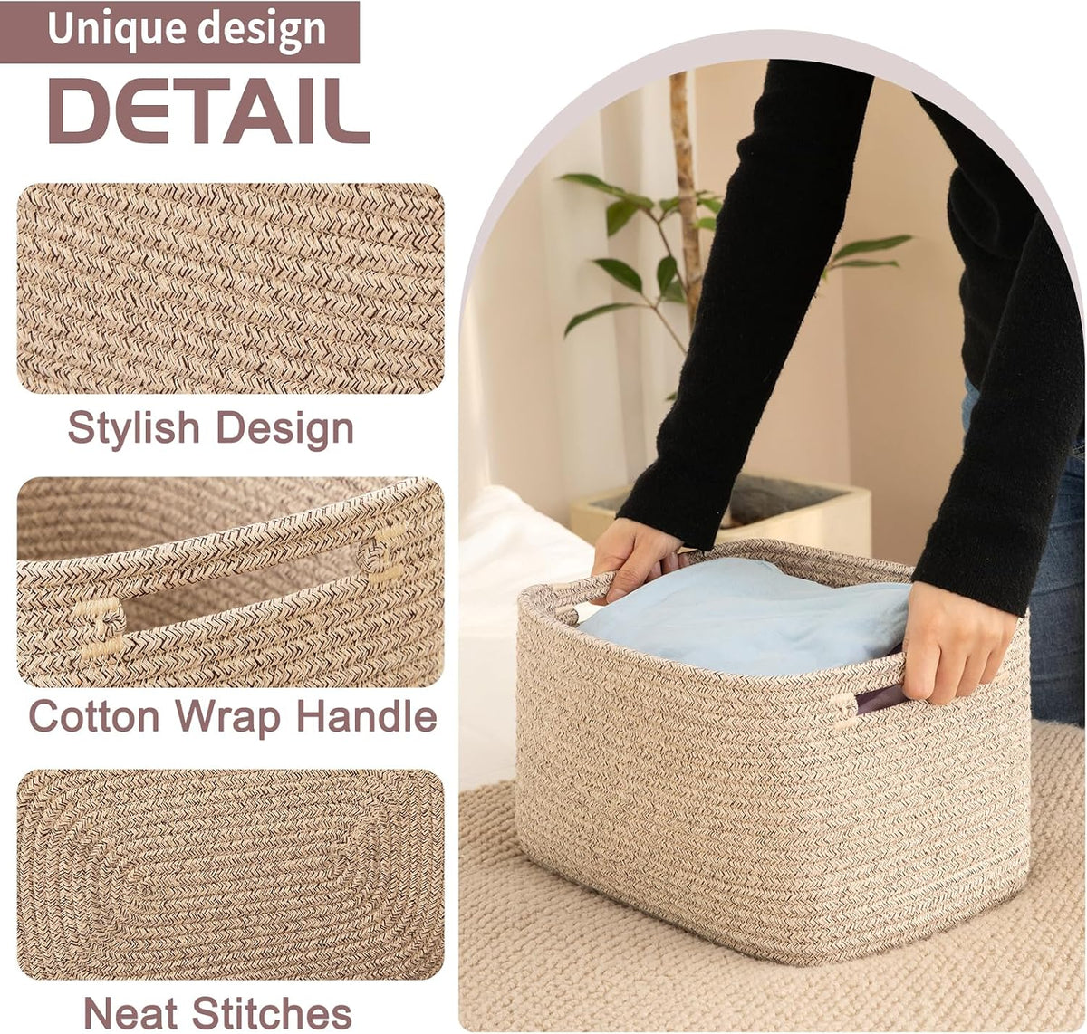 OIAHOMY 4 Pack Storage Baskets for Organizing 15L Cube Storage Bins Brown