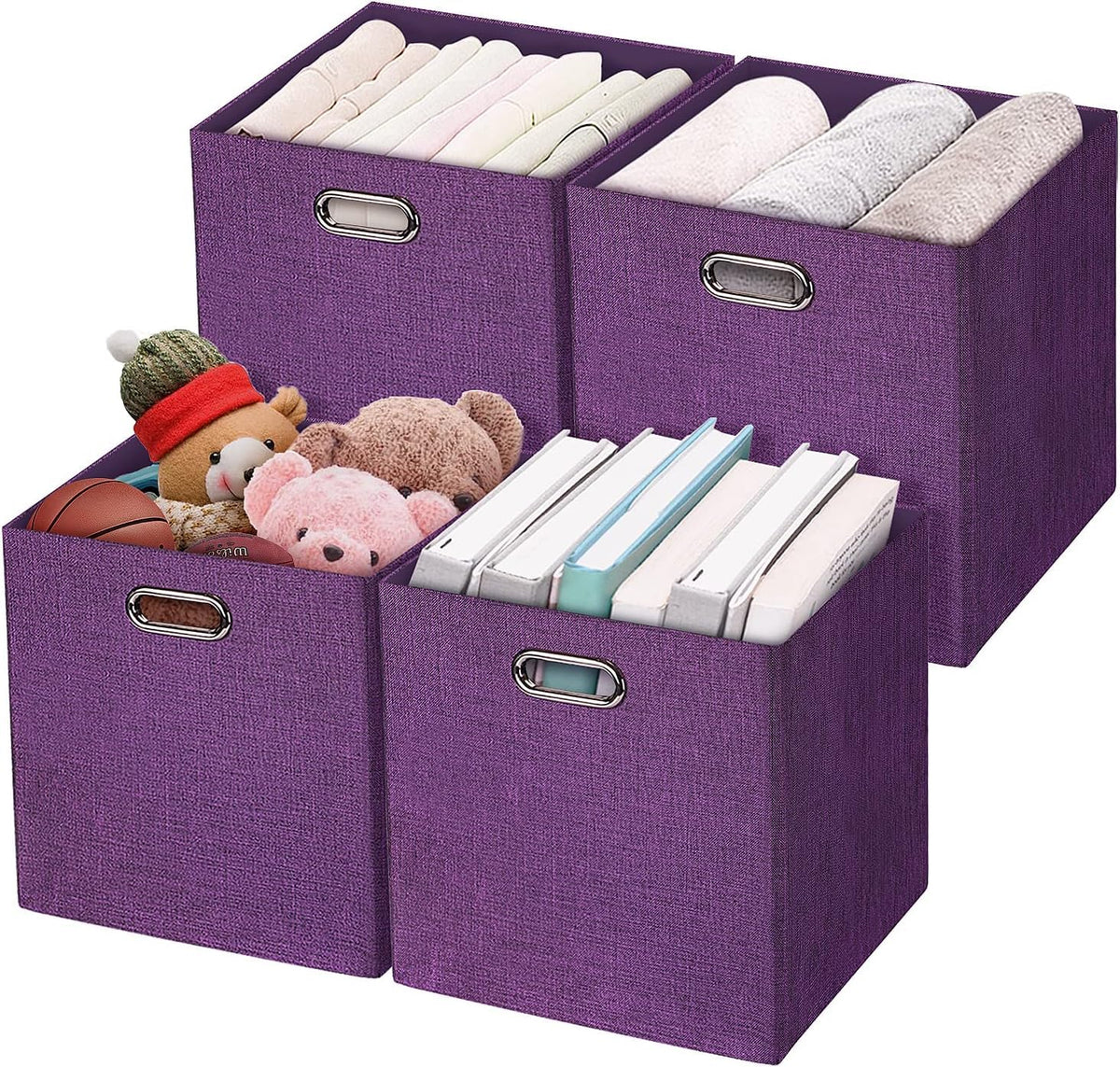 Posprica 3X Thicker Fabric Storage Cubes 13 inch Collapsible Storage Bins for Organization, Cubby Storage Baskets for Organizing Shelf Cabinet Bookcase Boxes, Set of 4, Coffee