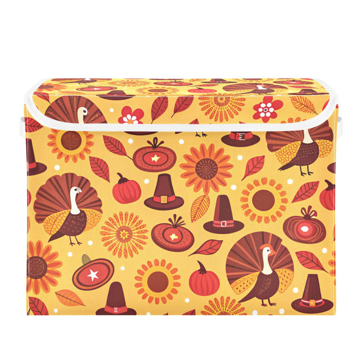 Vintage Colorful Herbs and Wild Flowers Floral Storage Bins with Lids and Carrying Handle,Foldable Storage Boxes Organizer Containers Baskets Cube with Cover for Home Bedroom Closet Office