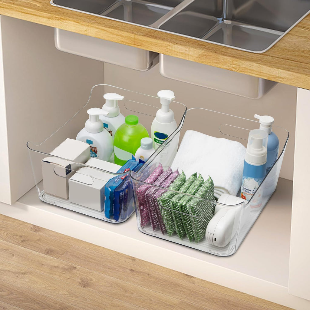 Tiawudi 6 Pack Plastic Storage Bins, Extra Large Pantry Organizer, 13.5" x 10" Clear Storage Containers and Organizer Bins, Multi-Use Bins for Home, Kitchen, Closet and Cabinet