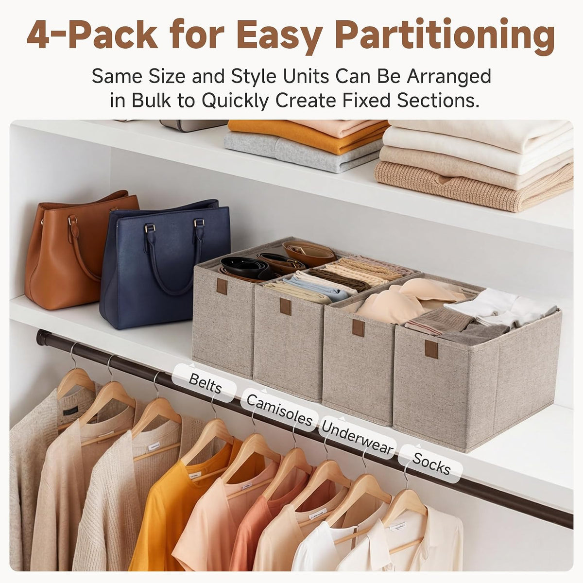 StorageWorks Narrow Closet Baskets, 6¼"Lx14¾Wx8¼H, 4-Pack, Brown&Beige