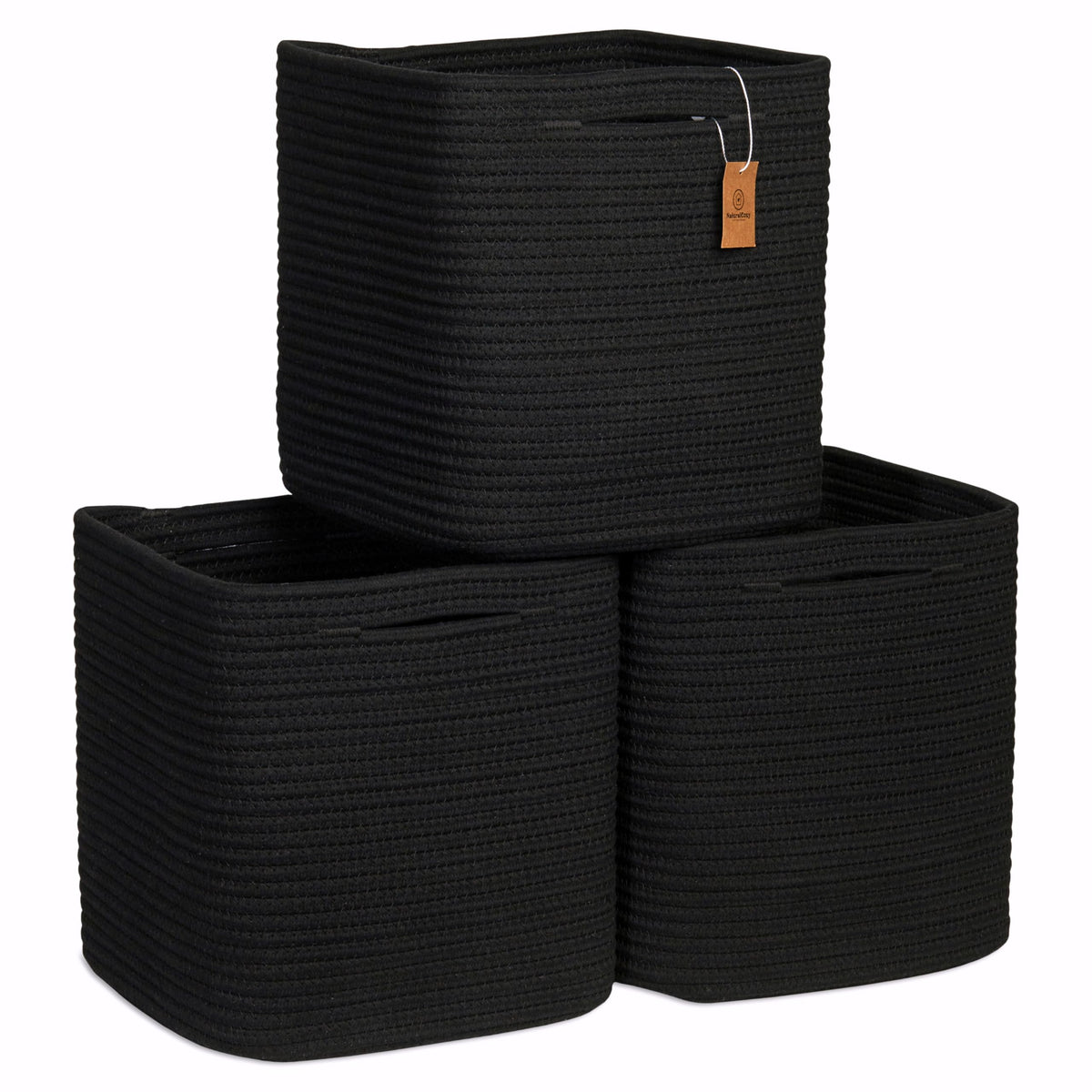 NaturalCozy Storage Cubes 11 Inch Cotton Rope Woven Baskets for Organizing, 3-Pack | Cube Bin Square Shelves Organizer, Classroom, Kids Toy Bins, Closet, Baby Nursery