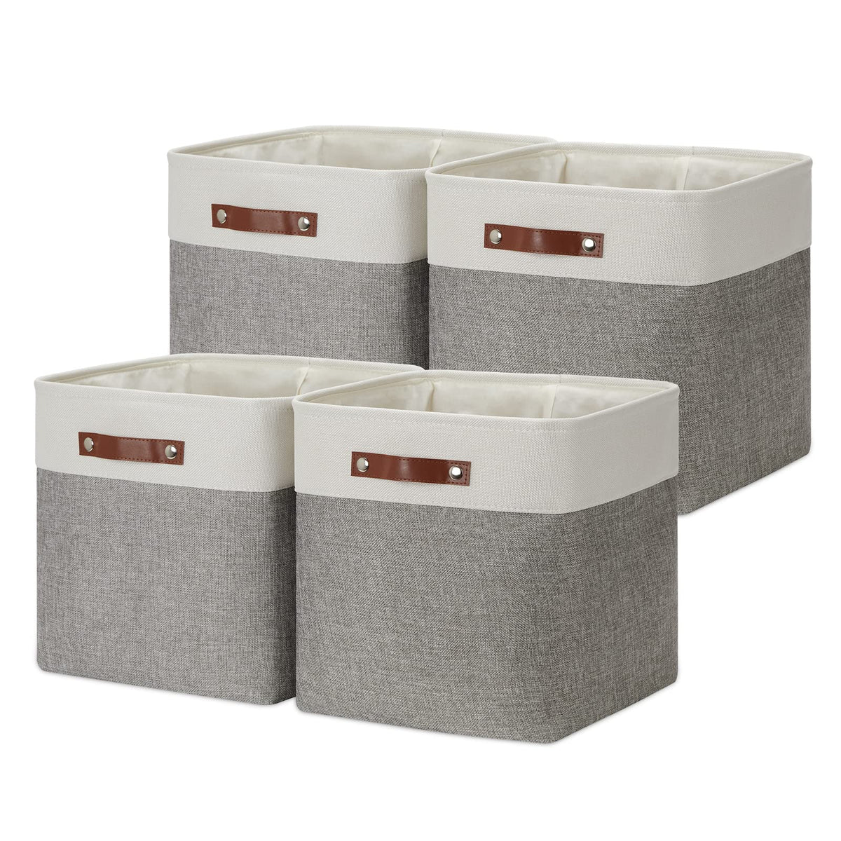 DULLEMELO Fabric Storage Bins for Laundry, Home, Foldable Storage Baskets for Shelves, Toys, Collapsible Storage Bins for Office, Closet,Bedroom(White&Khaki,L-15"x11"x9.5",4-Pack)