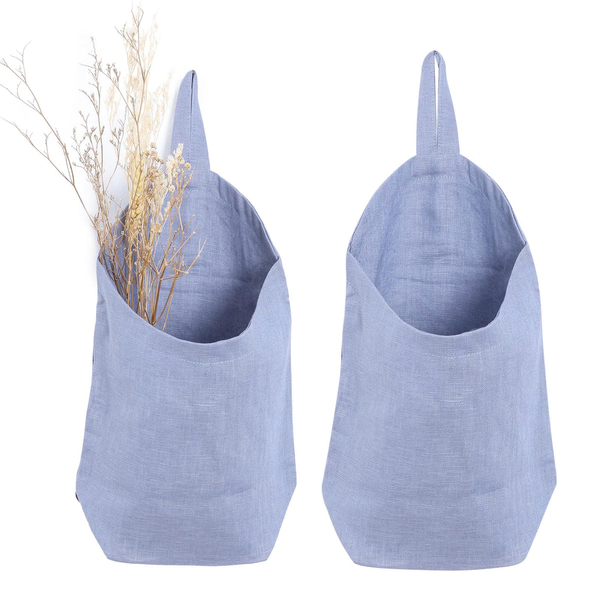 100% Linen Hanging Storage Bags Baskets 2 Pcs, Small Wall Storage Bag for Kitchen, Bedroom, RV Camper Organizer, Sewing Room, Nursery Storage, Kids Room, Linen