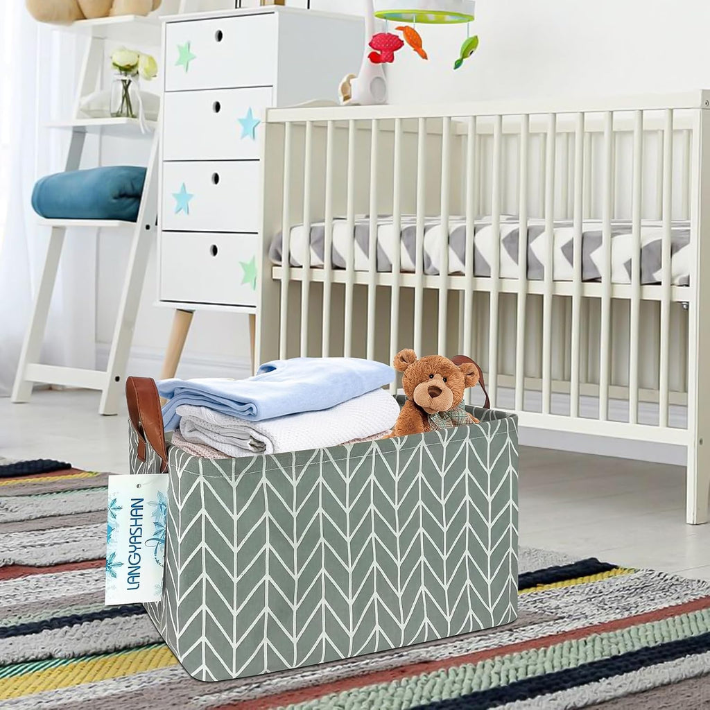 Rectangular Collapsible Grey Point Storage Basket Nursery Organizer