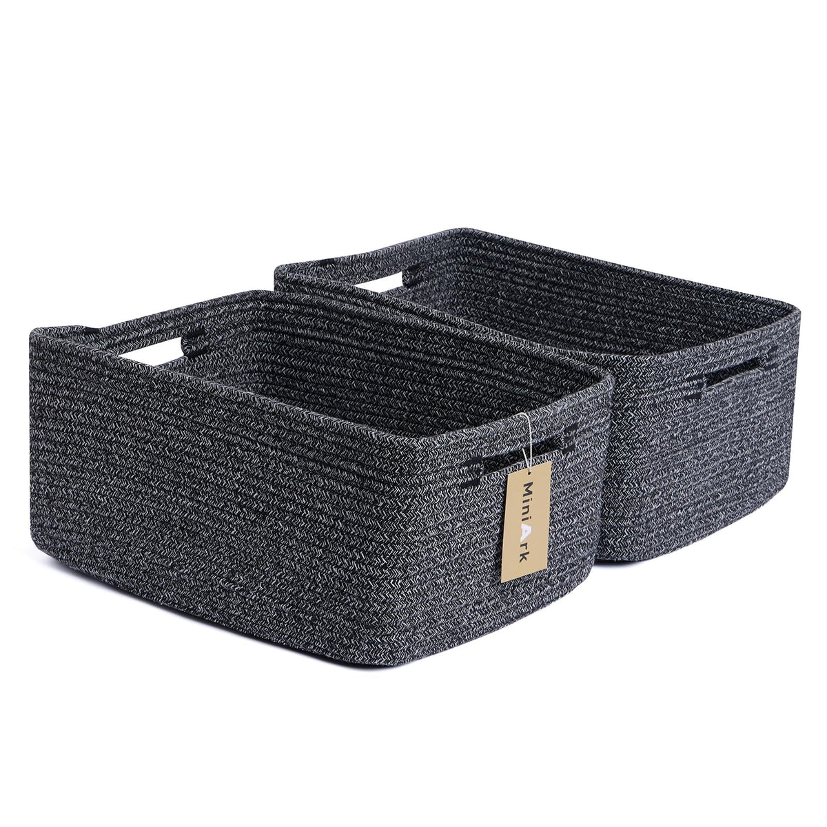 MiniArk Large Storage Baskets for Shelves, 17 x 13 x 7.5” Closet Organizers Bins for Clothes Blanket Towels, Baby Nursery, Toy Baskets Box, Woven Rope Baskets, 2 Packs Gradient Brown