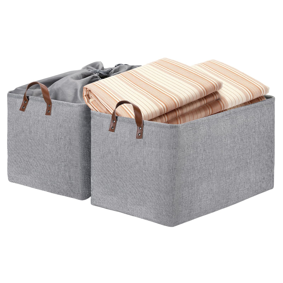 DULLEMELO Extra Large Storage Baskets, Fabric Storage Bins for Organizing Shelves Nursery Toys Books, Closet Baskets and Bins with Handles, Black&Grey, 2-Pack
