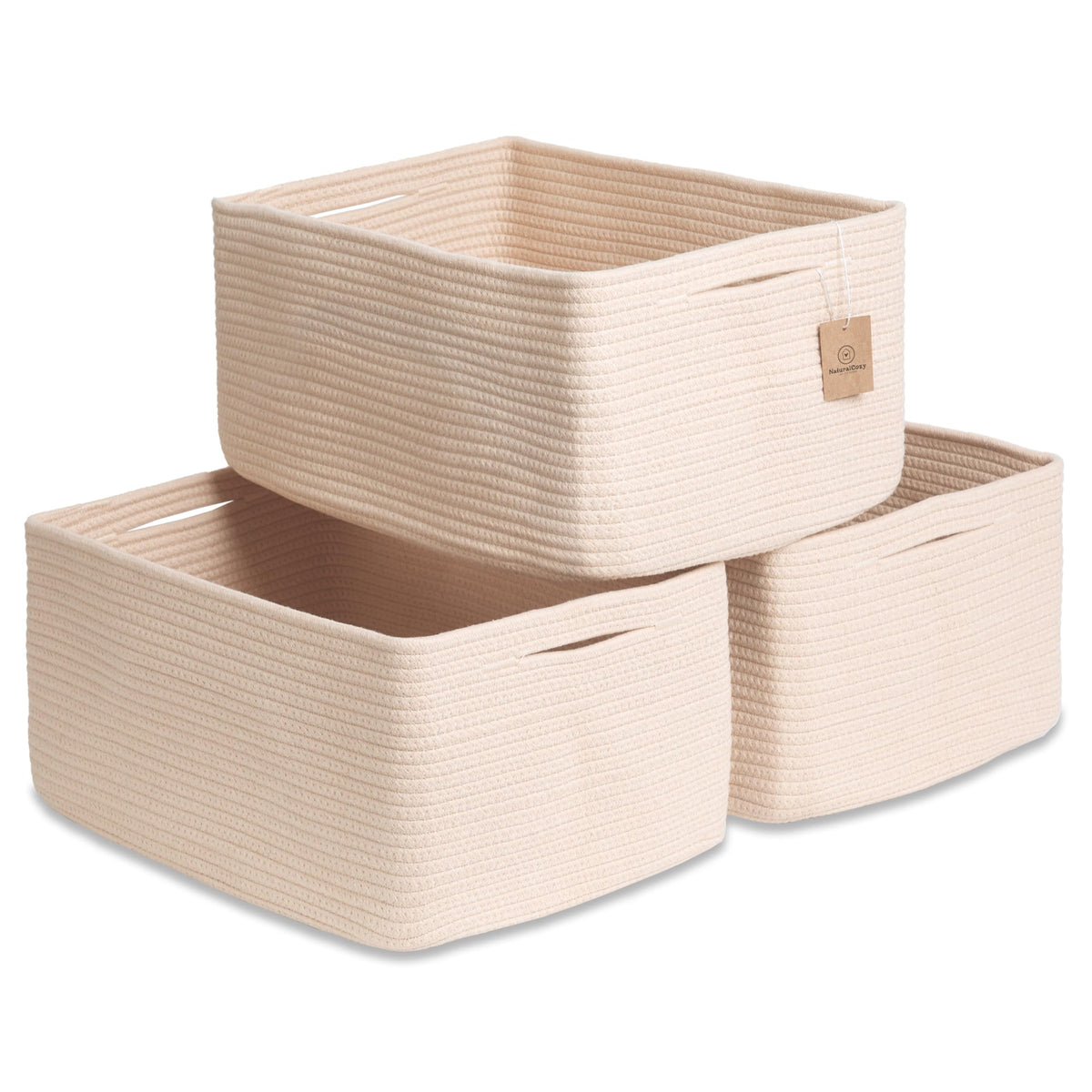 NaturalCozy Storage Baskets 16.8”x13”x7.6” Cotton Rope Woven Baskets for Organizing 3-Pack | Toy Storage Bins | Basket for Shelves, Laundry, Blanket, Clothes, Closet, Kitchen, Bathroom, Gifts