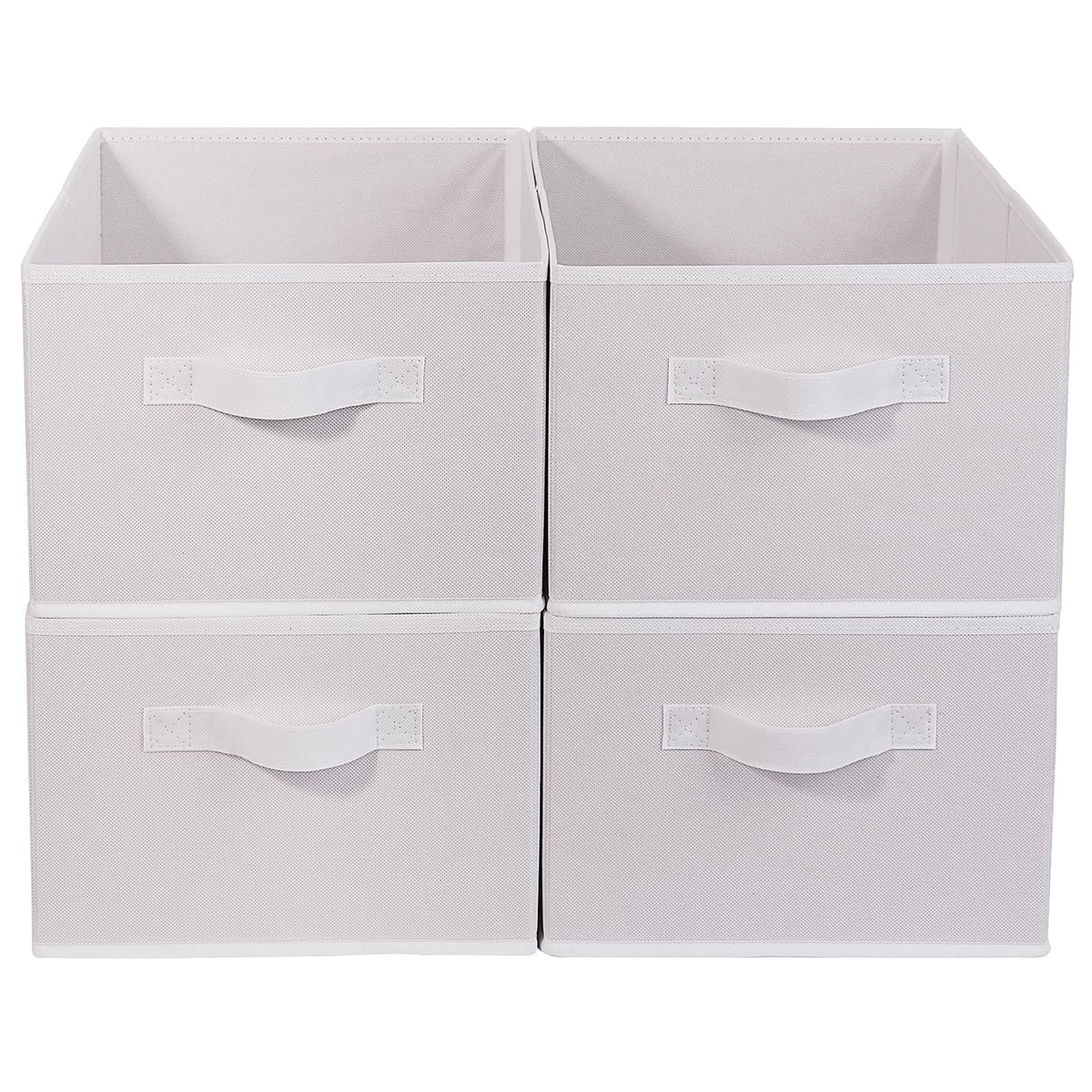 JAKAGO Fabric Storage Bins set of 4 Rectangle Storage Baskets with Handle Foldable Closet Organizer for Clothes Towel bedding Books Collapsible Clothing Container for Shelves Bedroom(Beige Low)