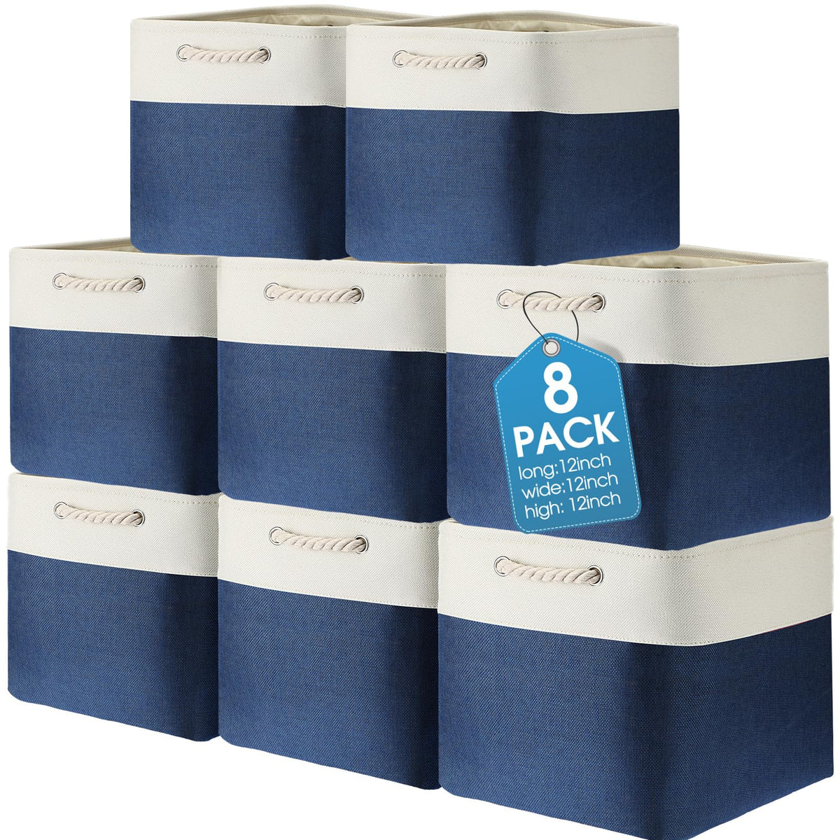 meekoo 8 Pack Fabric Storage Bins Baskets, 15 x 11 x 9.5 in, Gray White