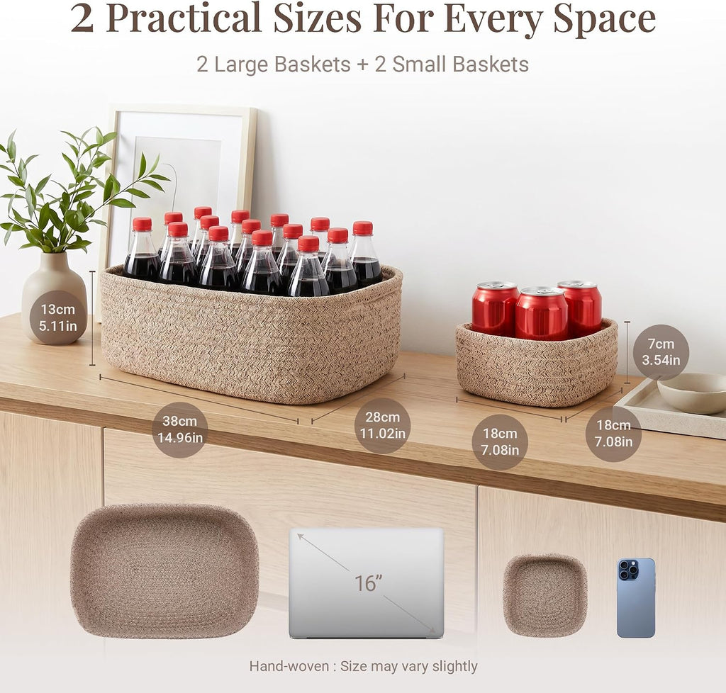 Storage Baskets for Shelves, 4 Pack, 2 Sizes Organizer Bins