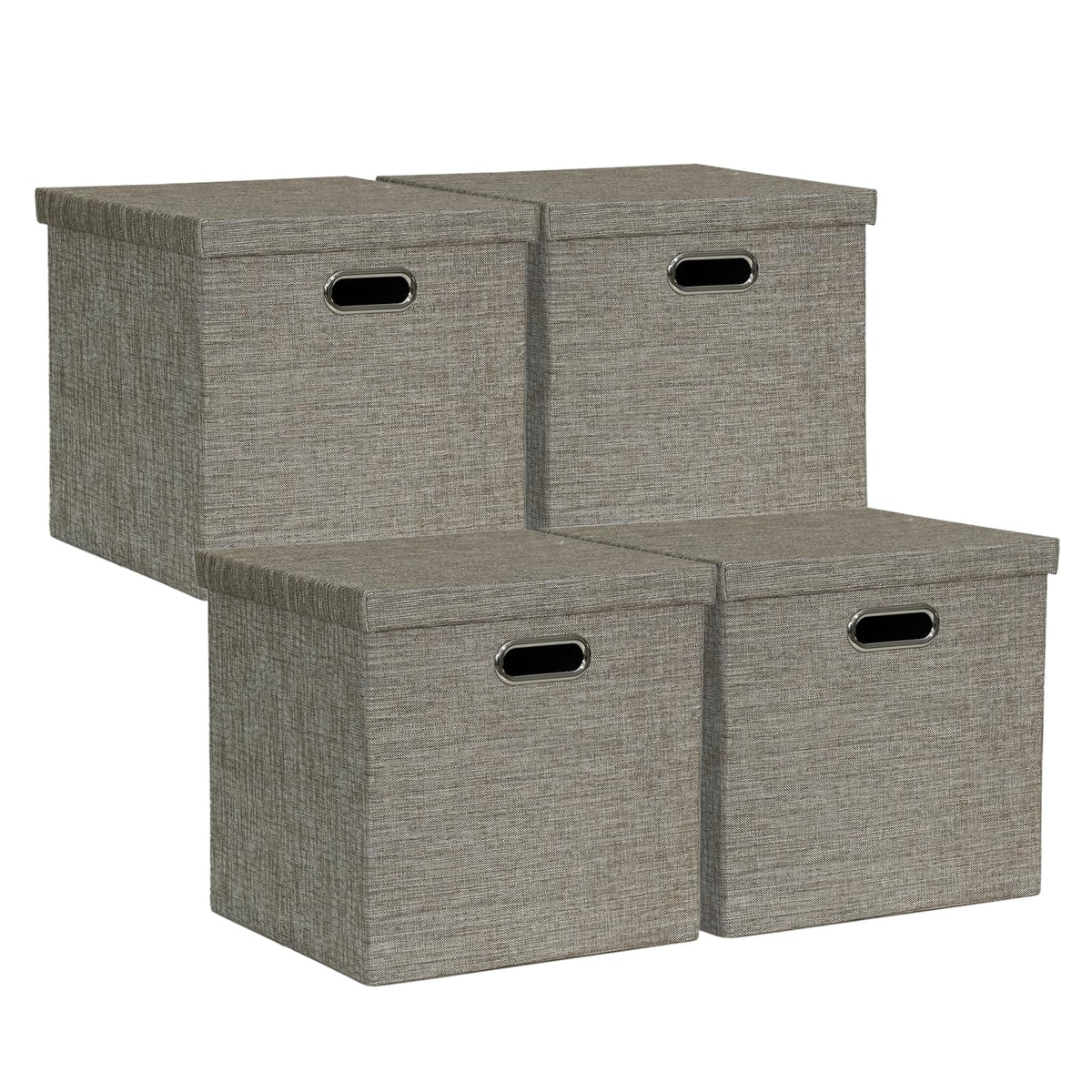 Posprica 3X Thicker Fabric Storage Cubes 13 inch Collapsible Storage Bins for Organization, Cubby Storage Baskets for Organizing Shelf Cabinet Bookcase Boxes, Set of 4, Coffee